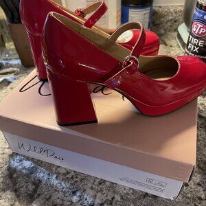 Wild Pair Red Patent Mary Jane Platform Block Heels | Retro Chunky Size 7